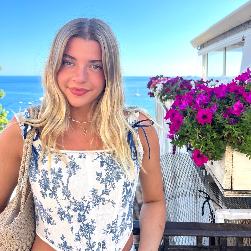 Amazon Blue and White Floral Crop Top